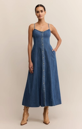 Modern Design Satin Fabric ANGEL EYES DENIM MIDI DRESS