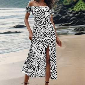 Animal print one line collar dress_CWDMD1477 Modern Form Hook-And-Eye