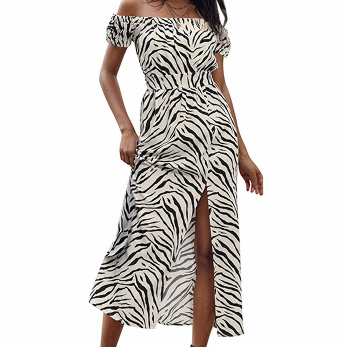 Animal print one line collar dress_CWDMD1477 All Occasion