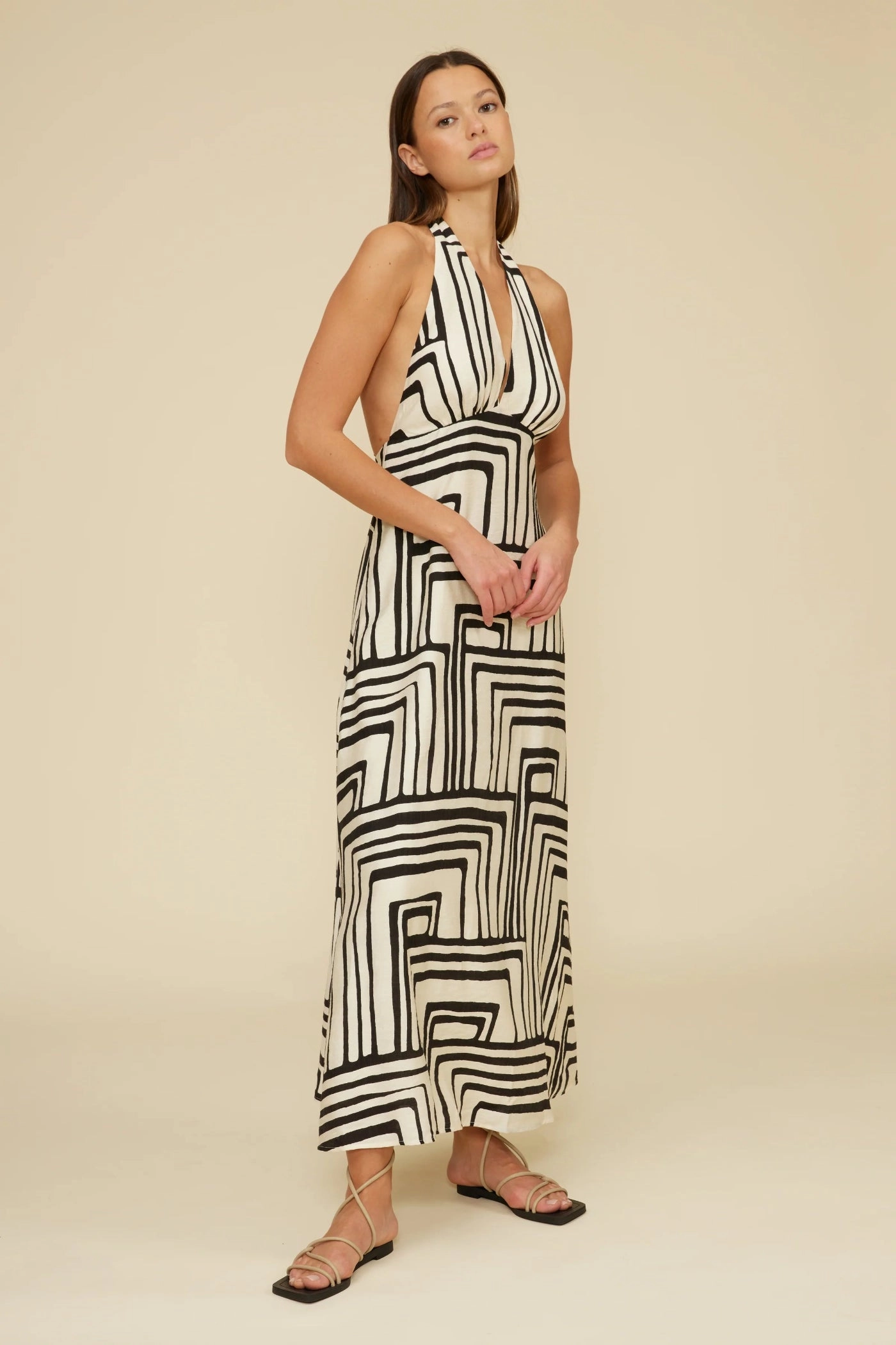 Pleated-Texture Soft Comfort ANJELICA HALTER MAXI DRESS