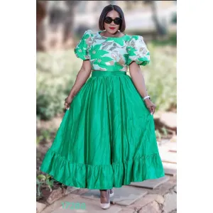 Ankara Puffy Sleeve Top & Pleated Midi Skirt Set