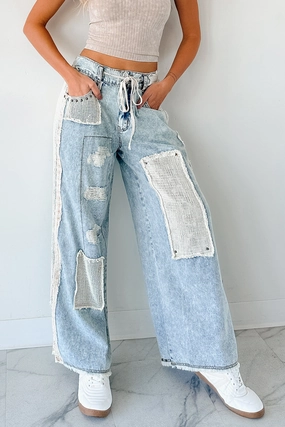 Annabell POL Patchwork Wide Leg Jeans (Denim) Sport Performance Active Design