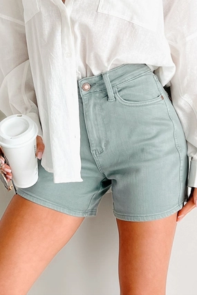 Beau High Rise Judy Blue Denim Shorts (Olive Stone) Fleece Lining