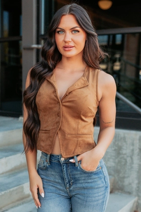 Daydream Dust Faux Suede Vest Top (Camel) Soft Hoodie