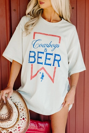 Minimalist Styling "Cowboy's & Beer" Graphic Tee (Bone)