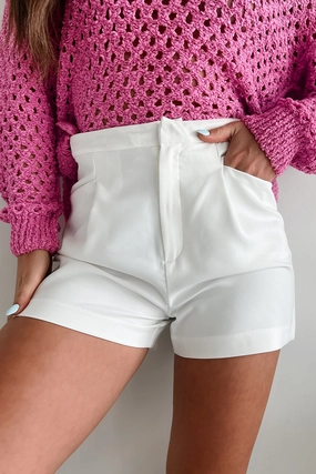 Spring Time Special High Waisted Tailored Shorts (White) Preppy look