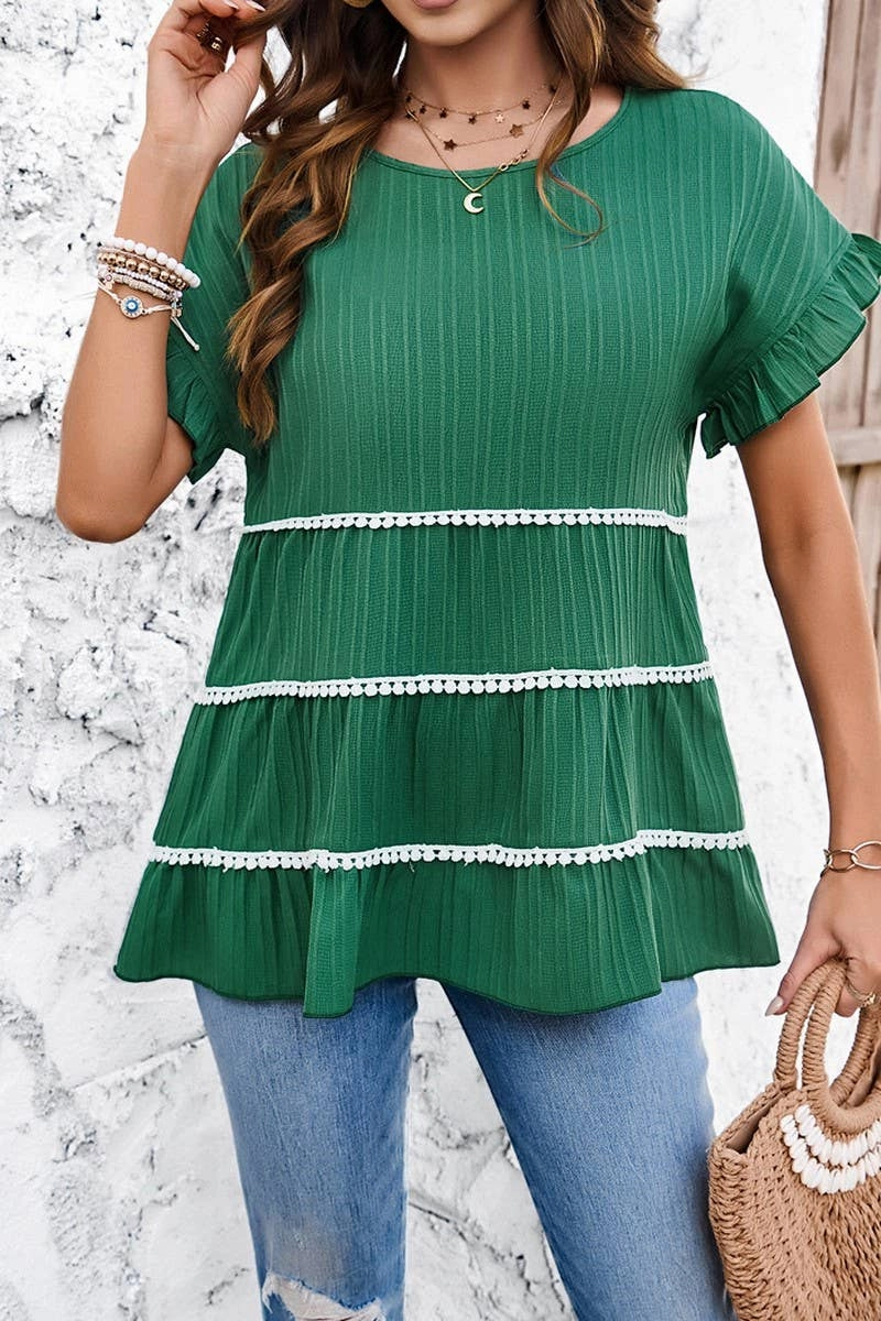 FlexibleSole CASUAL LOOSE WAVE STRIP SHORT SLEEVED TOP_CWTSTS0322