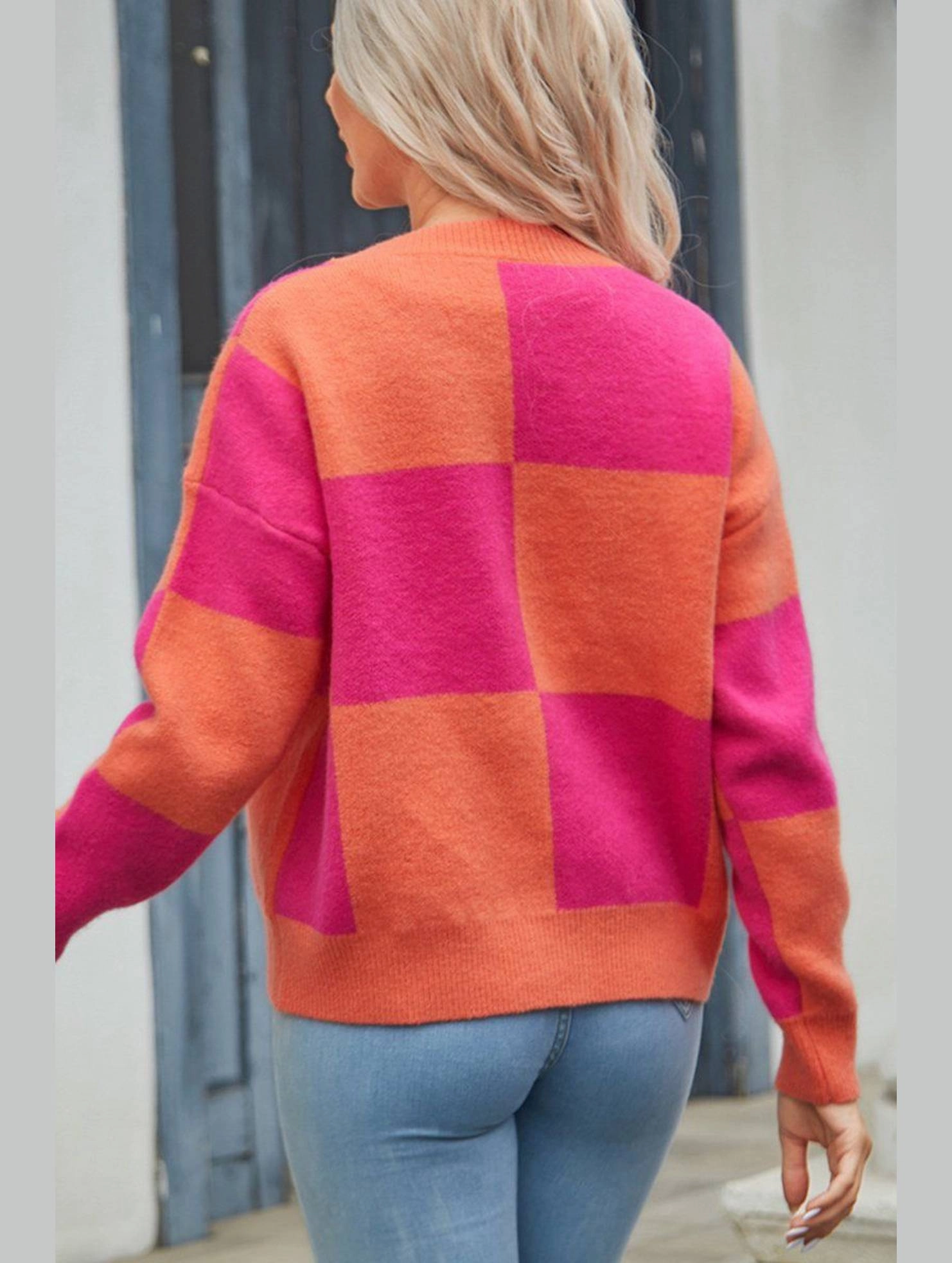 Quick Access Zipper WOMEN PLAID COLOR BLOCK BUTTON UP CARDIGAN