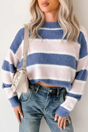 Soft Sentiments Papermoon Striped Fuzzy Sweater (Pink/Navy) CompressionSupportWeave Layered Look