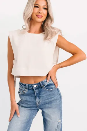 Simply Divided Sleeveless Side Tie Linen Top (Oatmeal) AntiStatic Treatment