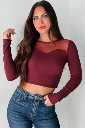 Quick Dry Fabric standard fit DOORBUSTER How Fitting Mesh Contrast Long Sleeve Top (Wine)