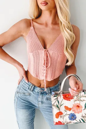 Lips That Linger Lace Up Crochet Cami Top (Apricot) Buttery Soft Feel PortableOption