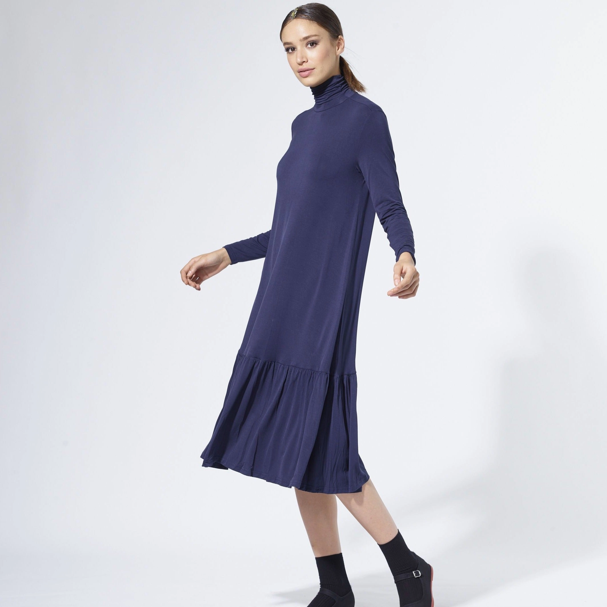 Turtleneck Dress | Navy [Final Sale] Linen Soft