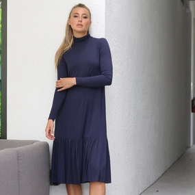 Perfect Mood Chic Tone Turtleneck Dress | Navy [Final Sale]