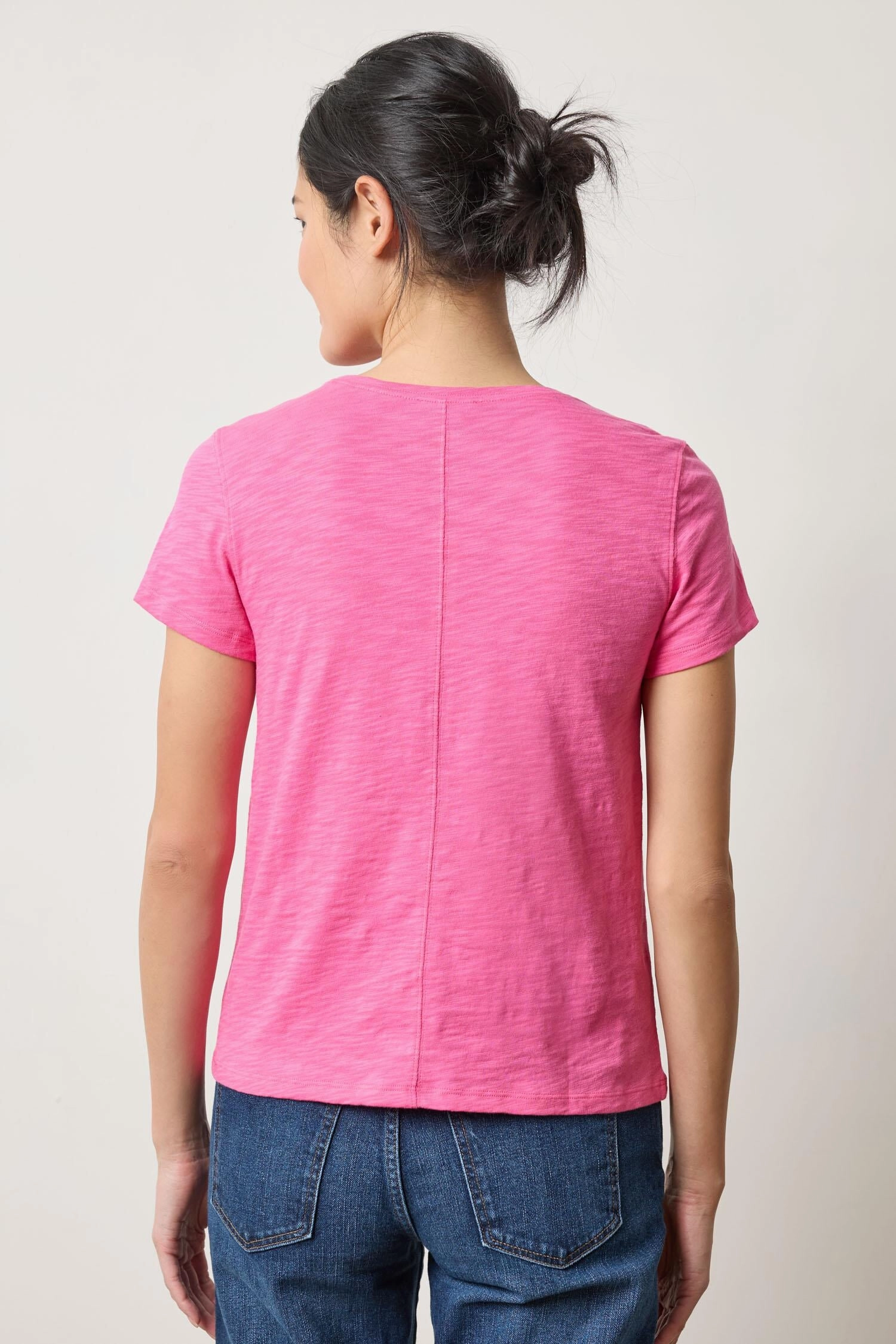 Short Sleeve Back Seam Crewneck Rosebud Contoured Side Panels