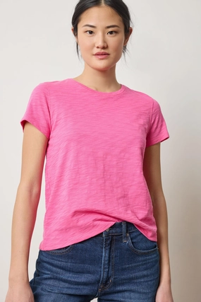 Short Sleeve Back Seam Crewneck Rosebud RibbedTrim Bonded Seam Tape