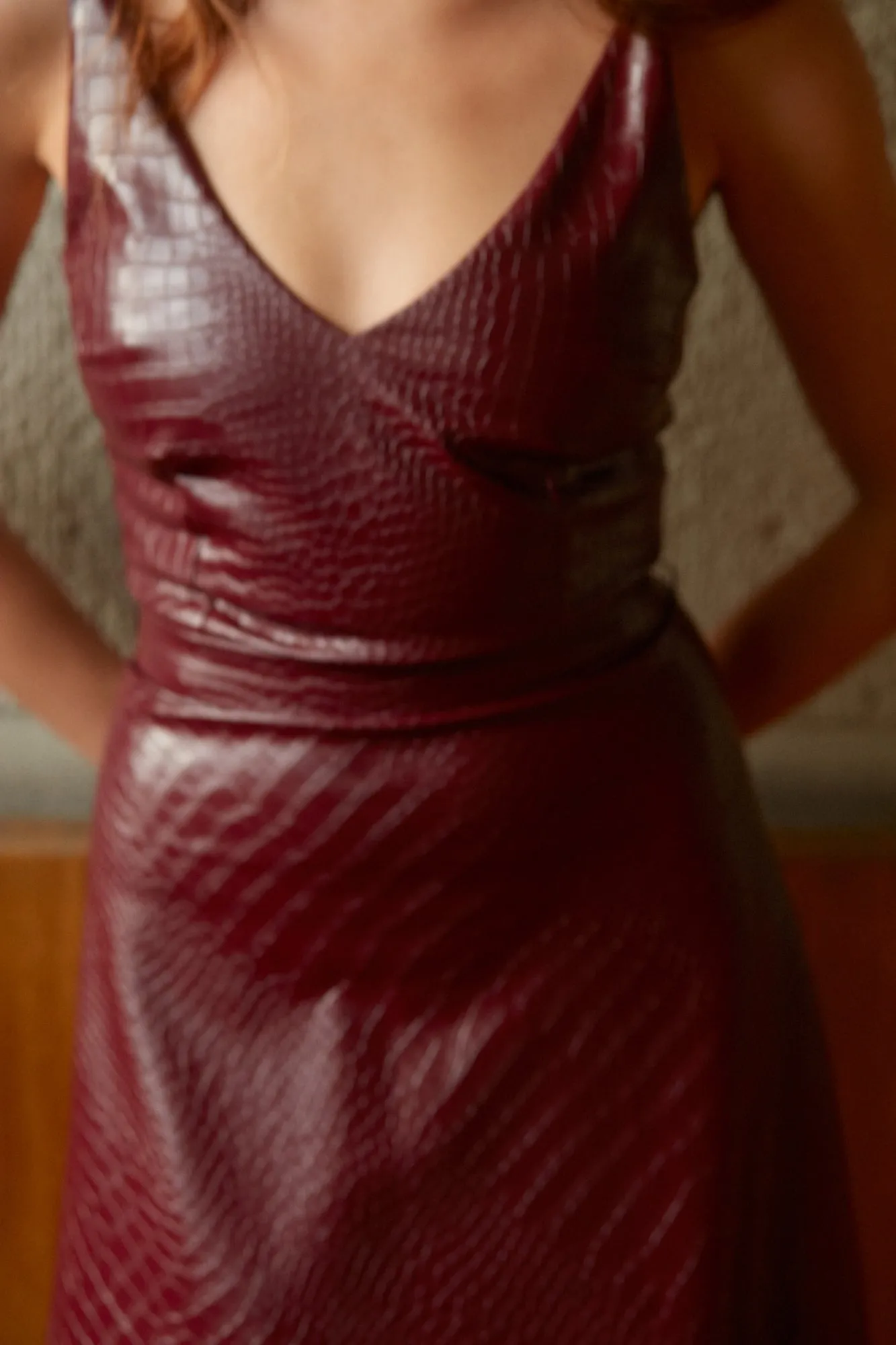 ANYA Bordeaux Vegan Leather Mermaid Skirt Sress