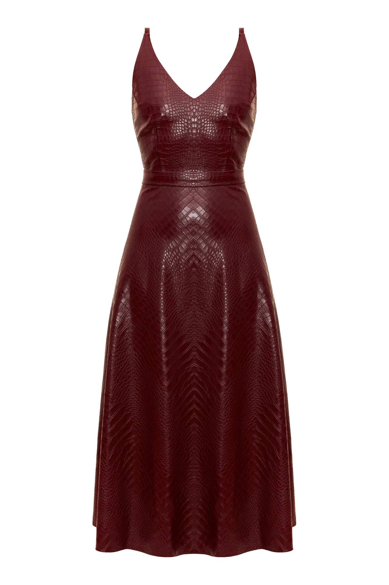 ANYA Bordeaux Vegan Leather Mermaid Skirt Sress