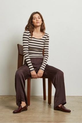 ANYA LUXE RIB LONG SLEEVE Relaxed Top LayeredCollar