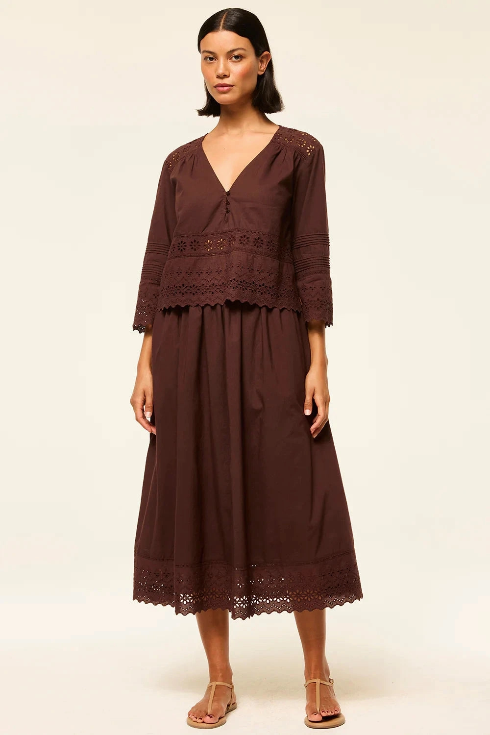 Arlet Top Brown Eyelet Four Way Stretch Material Brushed Inner Layer