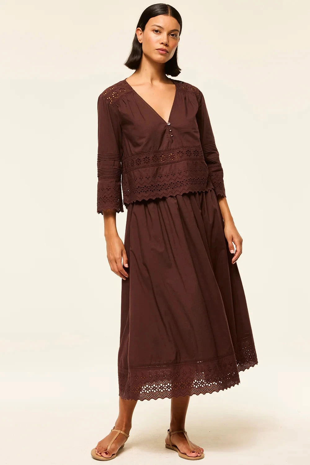 Arlet Top Brown Eyelet ribbed texture