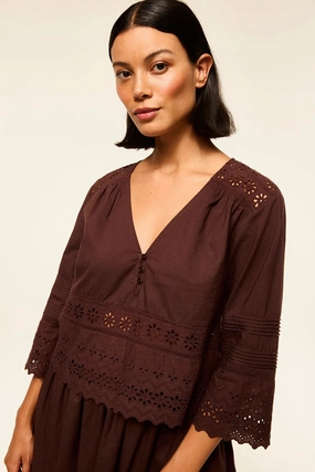 Professional Look Loose Tee Arlet Top Brown Eyelet