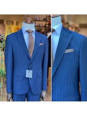 Arthur Black Mens Blue Pinstriped Slim Fit 100% VBC Wool Prehemmed Suit