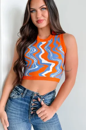 Reversible Layering Tech Artsy Attitude Printed Sweater Tank (Orange/Blue)