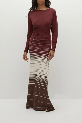 Soft Touch Sunny Lace Idun Maxi Dress Accordion Stripe Bordeaux