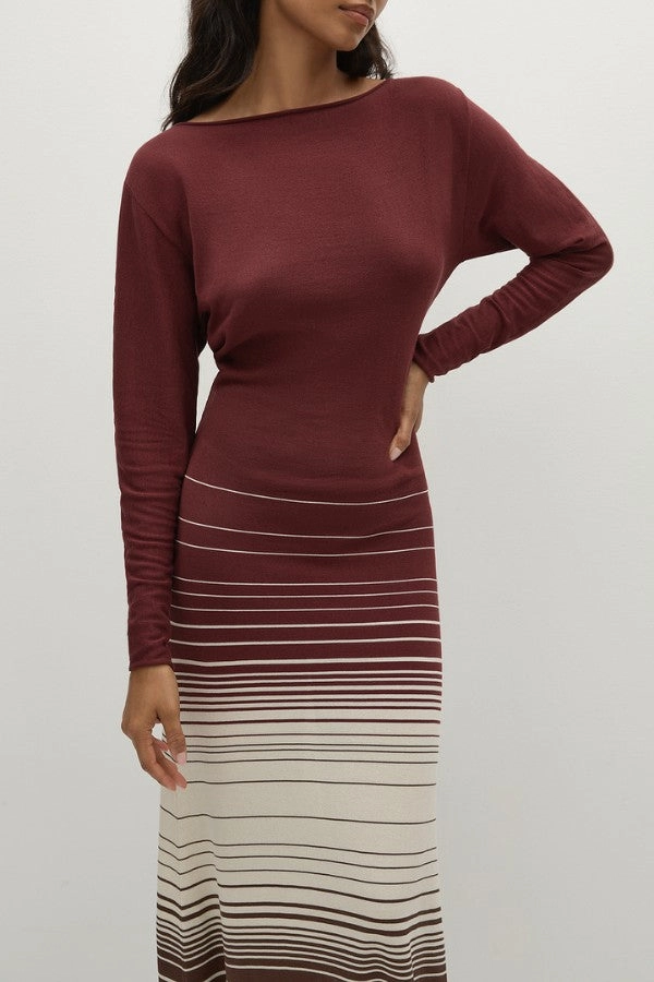 Peace Glow Classy Look Idun Maxi Dress Accordion Stripe Bordeaux