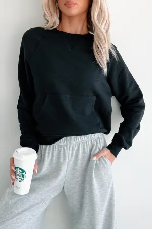 At Home Vibes Raglan Sleeve Pocket Sweatshirt (Black) BrushedInnerLining Vintage Shirt