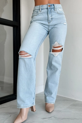 Sustainable Fabric Stretch Ready Atticus High Rise Distressed Sneak Peak Straight Leg Jeans (Light)