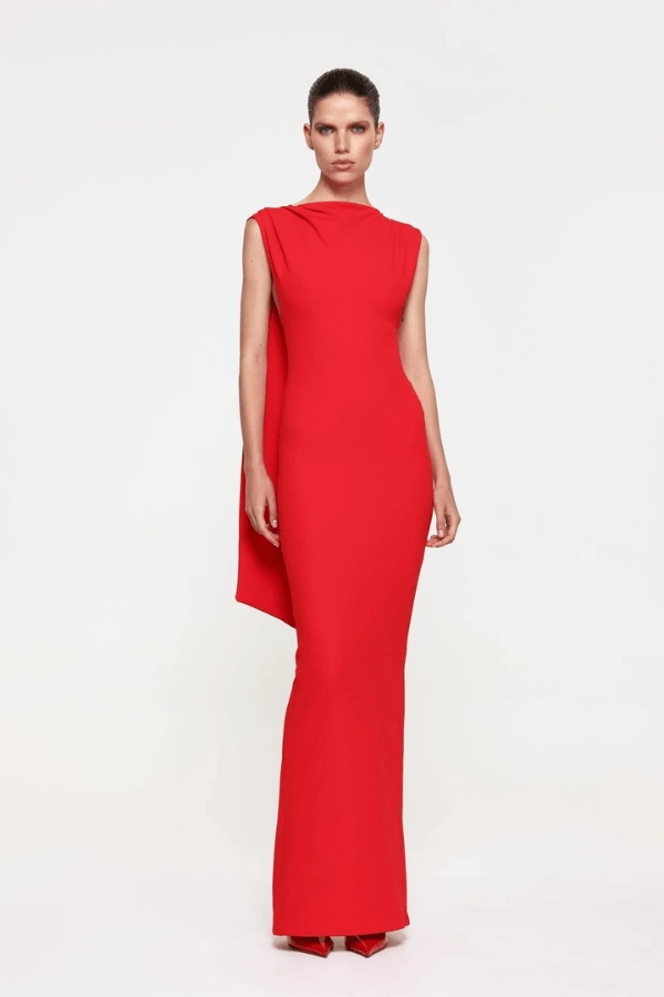 Audrey Gown Cherry Red Seamless Finish Clean Outfit