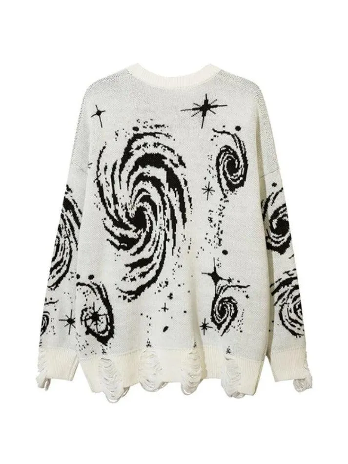 Back To School Sonicelife Swirl Print Ripped Design Sweater