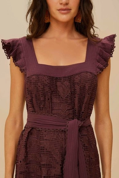 Pineapple Guipure Brown Midi Dress Minimal Design warm tones
