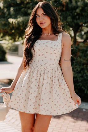 Comfy Design Blush Tells All Square Neck Floral Mini Dress (Natural)