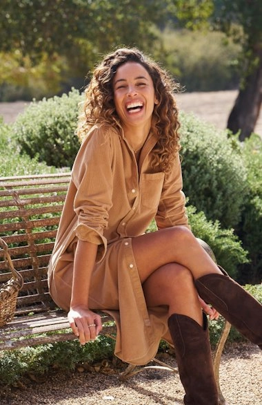Edge Shape Feminine Design Rory Maxi Shirtdress Camel Corduroy