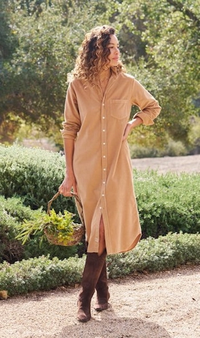 Rory Maxi Shirtdress Camel Corduroy Japan Line Contrast-Piping