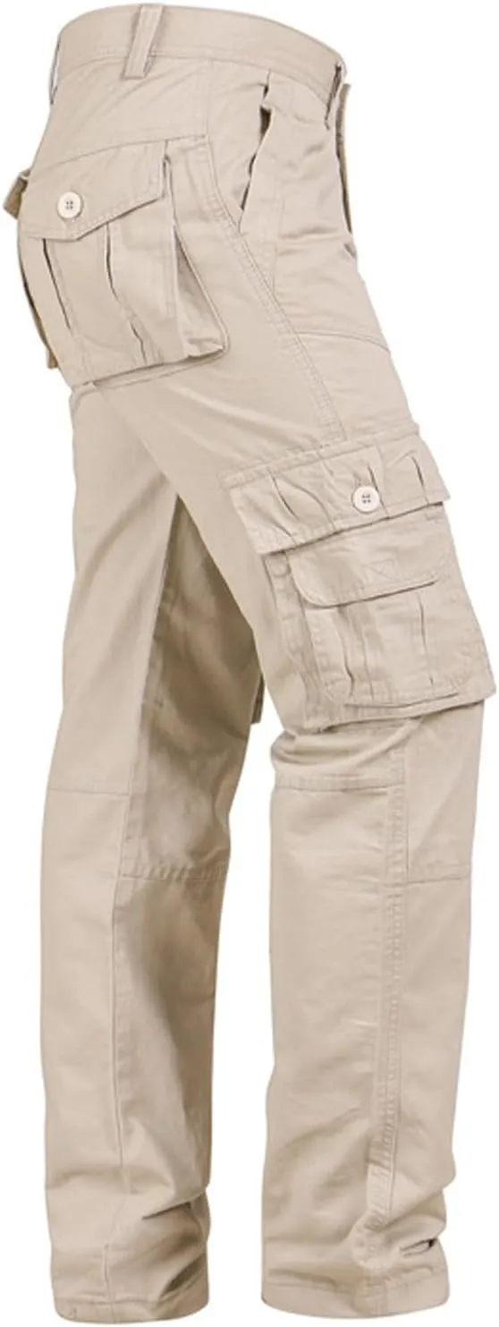 Baggy Cargo Pants Athletic-Fit Solid Multi Pockets Casual Joggers Sport Cotton Sweatpants Utility Loose Trousers