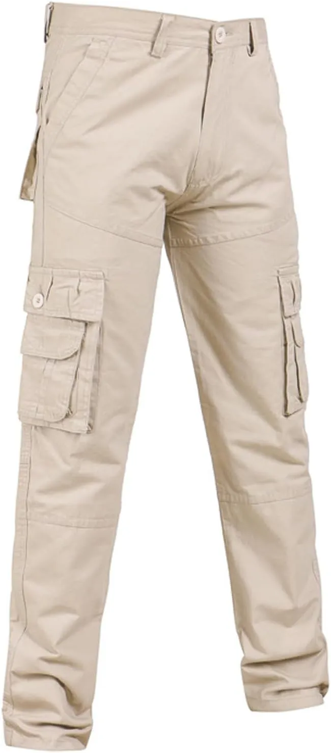 Baggy Cargo Pants Athletic-Fit Solid Multi Pockets Casual Joggers Sport Cotton Sweatpants Utility Loose Trousers