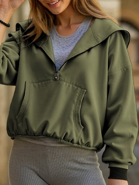 Sustainable Production Methods Hypoallergenic Textile Sports Hoodie Zip-up Drawstring Long Sleeve Top