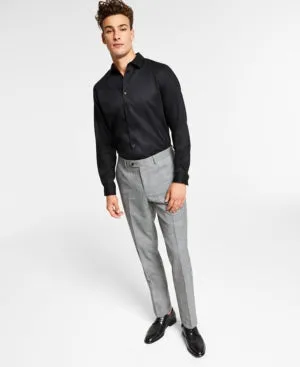 Bar III Mens Slim-Fit Plaid Wool Blend Suit Dress Pants  Black White  30 X 32