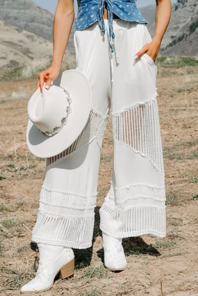 Mid-rise fit All Purpose Wear Barefoot Freedom POL Crochet Wide Leg Pants (White)
