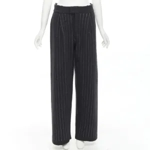 BARRIE 100% pure cashmere dark grey pinstriped pleated wide leg pants M