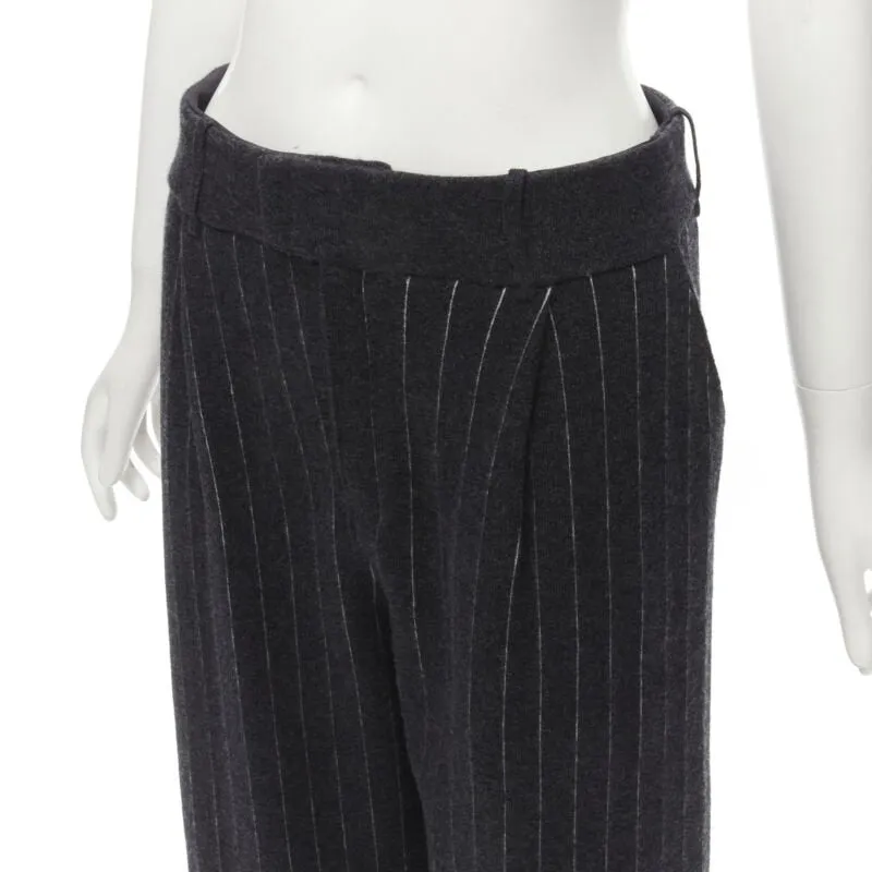 BARRIE 100% pure cashmere dark grey pinstriped pleated wide leg pants M