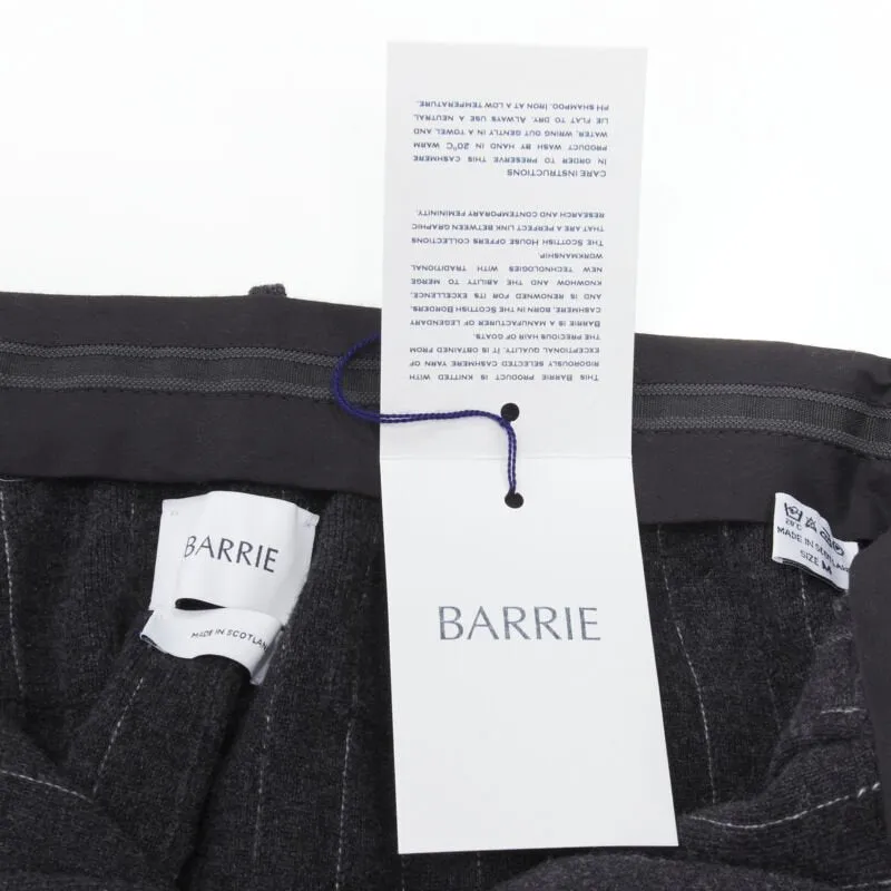 BARRIE 100% pure cashmere dark grey pinstriped pleated wide leg pants M
