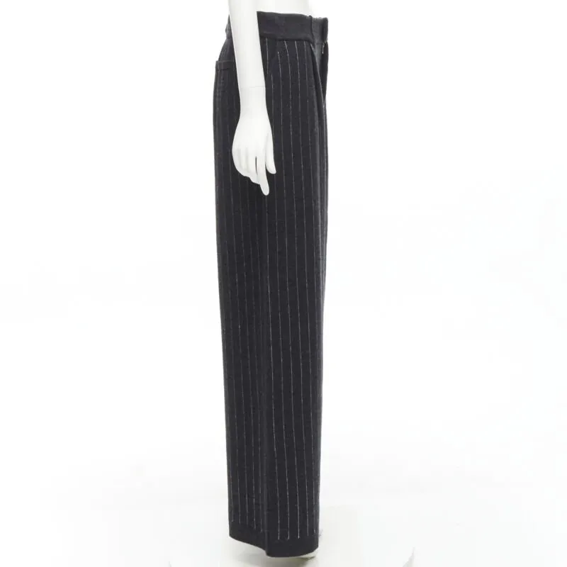 BARRIE 100% pure cashmere dark grey pinstriped pleated wide leg pants M