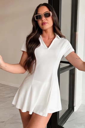 Baseline Tennis Dress & Shorts Set (White) Side Tie
