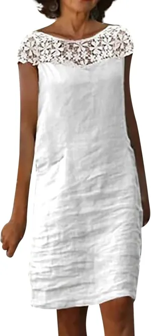 BAXLIMEK Cotton Linen Dresses for Women,2025 Spring Summer Casual V Neck 3/4 Sleeve Midi Dress,Elegant Plain Beach Dress
