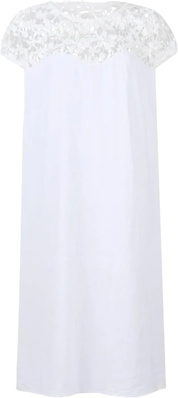 BAXLIMEK Cotton Linen Dresses for Women,2025 Spring Summer Casual V Neck 3/4 Sleeve Midi Dress,Elegant Plain Beach Dress